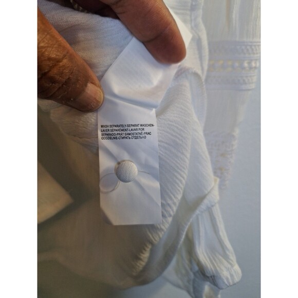 YEST Women's White Gauzy Cotton Button Up Shirt Women's Sz 10 Crochet Bohemian - Picture 12 of 12